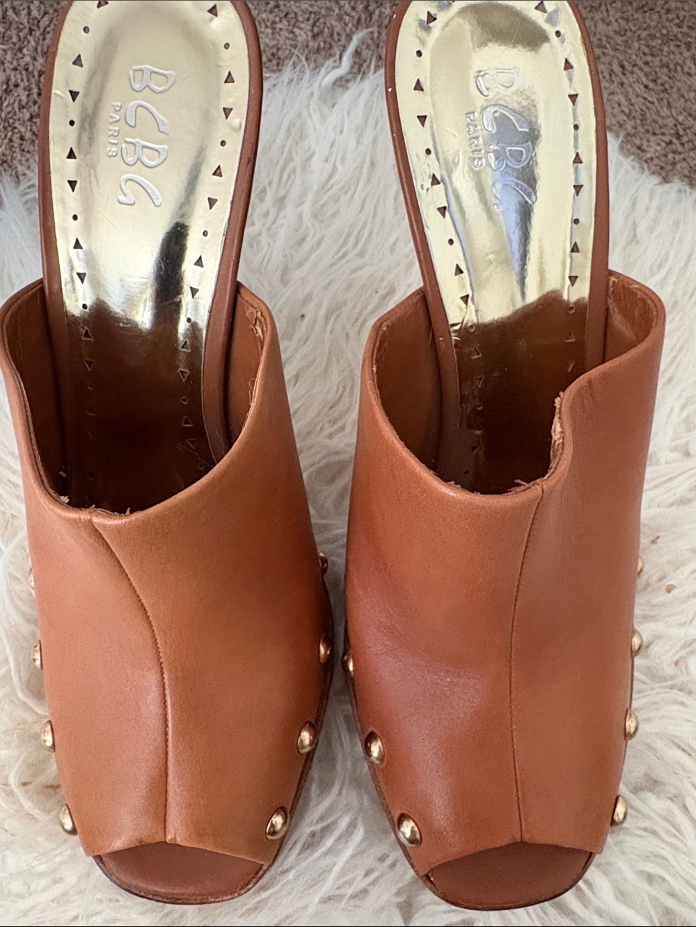 BCBG Paris Brown Open-Toe Studded Mule